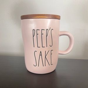 NEW Rae Dunn PEEP’S SAKE Mug w/Wooden Lid/Coaster 🐰🐣🐰